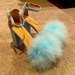 NWOT Baby Blue Faux Fur Heels